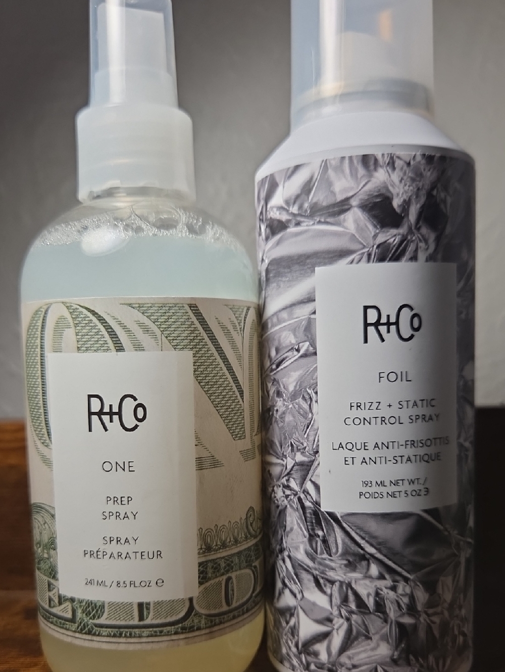R+Co One Prep Spray & Foil Frizz + Static Control Spray - Clear and Silver